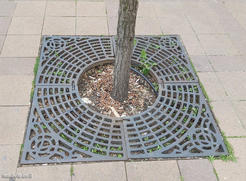Budapest - A Tree grate with a network of circles in a square frame (3)