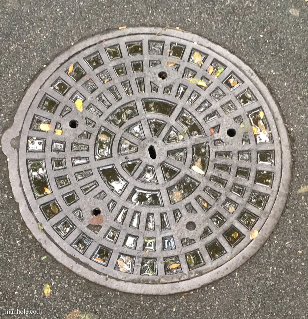New York - Manhattan - A round lid with rays coming out of the center surrounded by circles