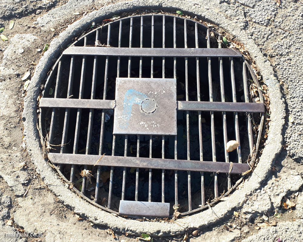 Raanana - Drain cover with a grid of grooves and a metal square in the center
