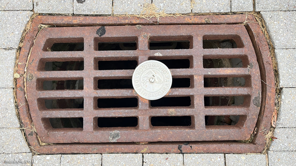 Newark, DE - A drain cover with a no dumping label on it
