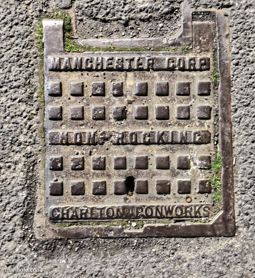 Manchester - a cover with a checkered background and a raised axis on the side