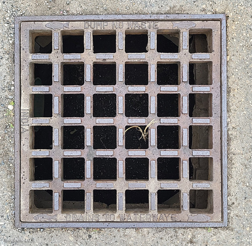 Woburn, MA - Drain cover with an illustration of a fish at the top and bottom